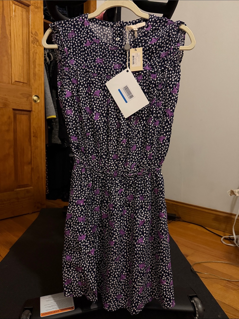 Maje Black Mini Dress with Purple Floral Print